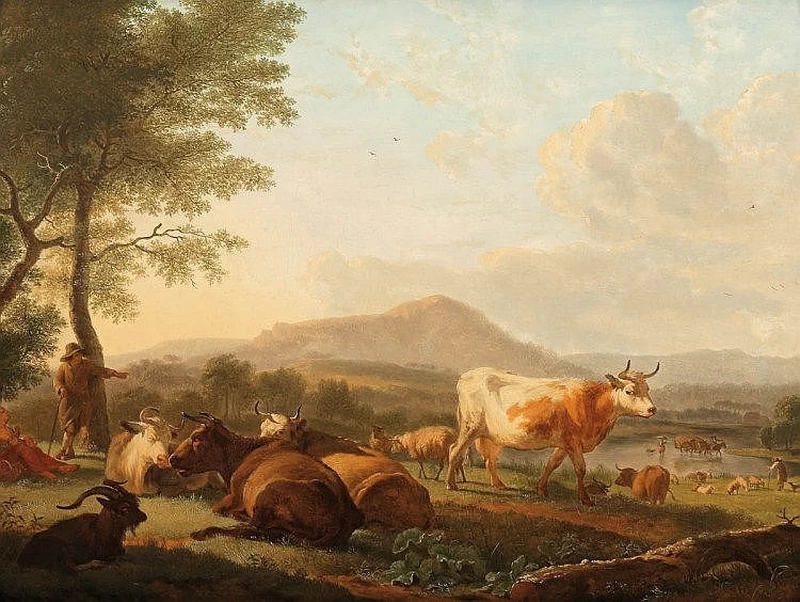 Balthasar Ommeganck - Mucche e capre con pastori